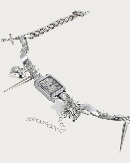 Gargantilla de plata con forma de corazón y reloj