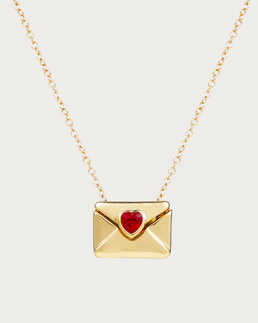 Letter Heart Red Golden Pendant Necklace