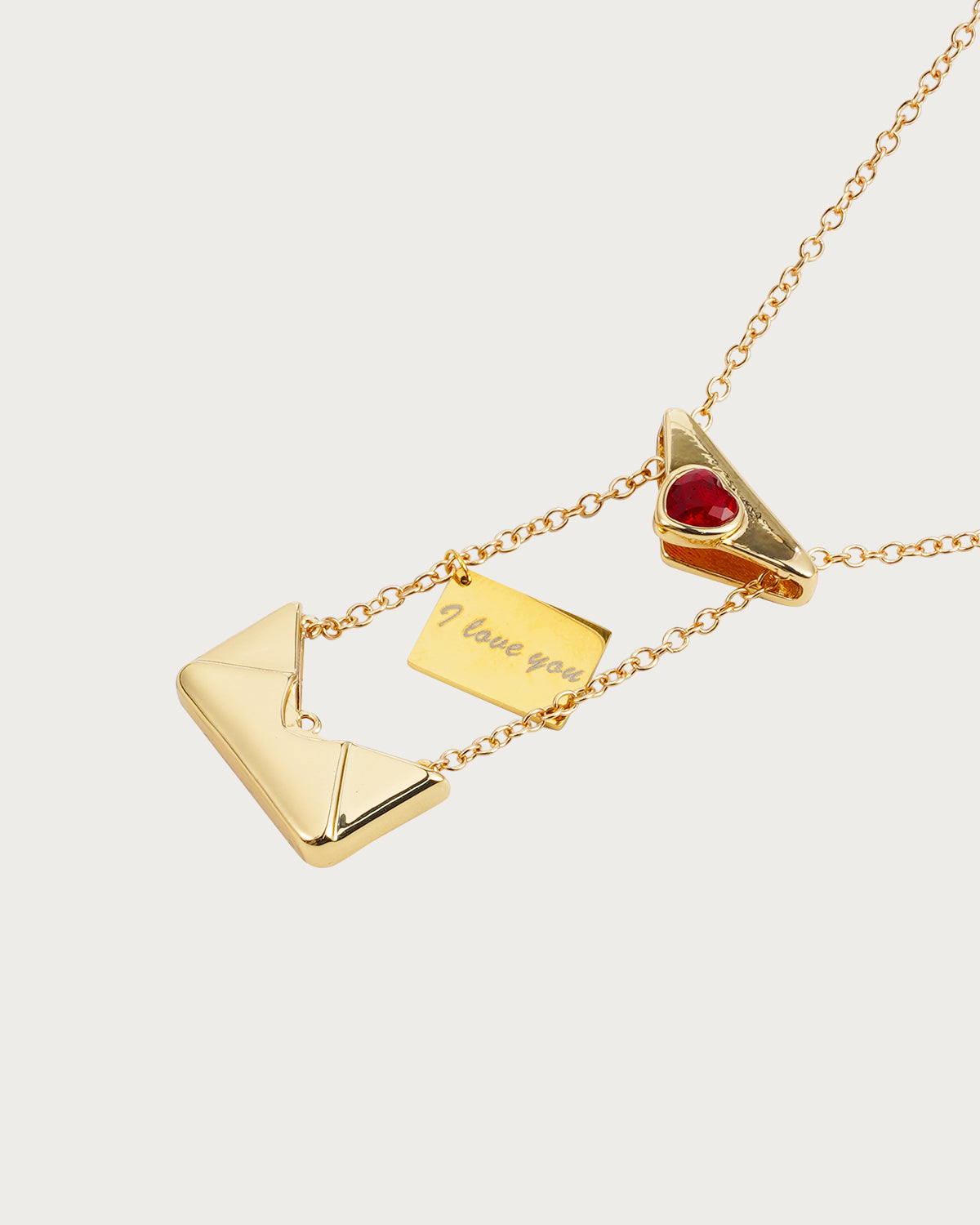 Letter Heart Red Golden Pendant Necklace