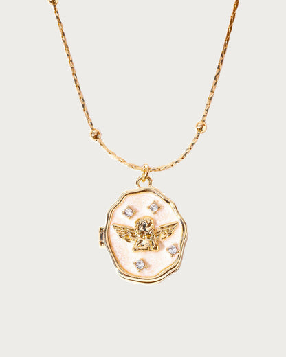 Enamel Angle Shell Locket Golden Pendant Necklace