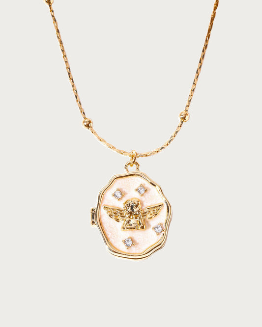 Enamel Angle Shell Locket Golden Pendant Necklace
