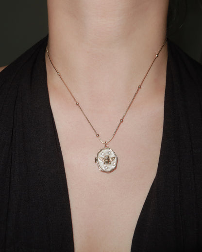 Enamel Angle Shell Locket Golden Pendant Necklace
