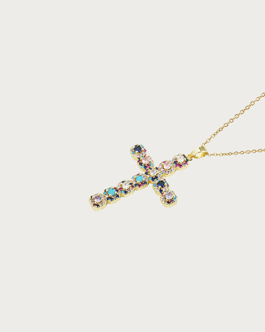 Colorful Cross Golden Pendant Necklace