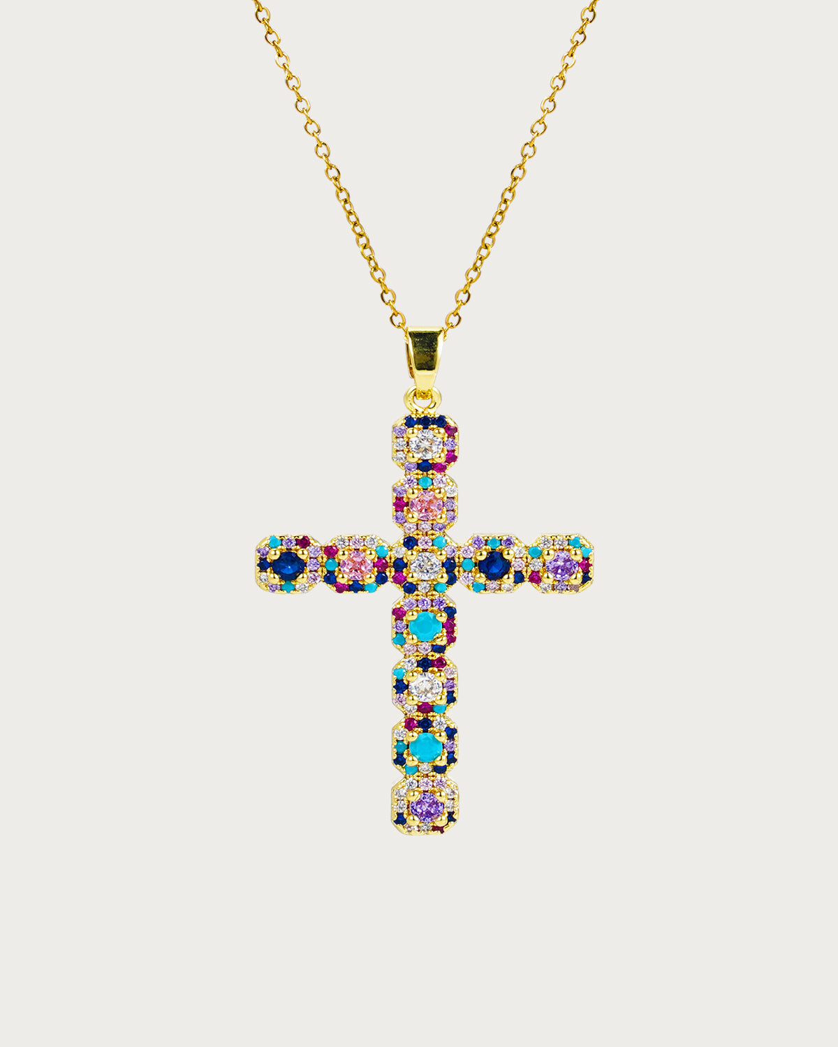 Colorful Cross Golden Pendant Necklace