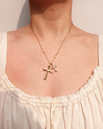 Double Cross Golden Pendant Necklace