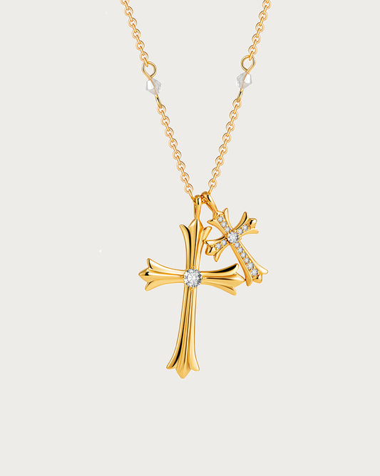 Double Cross Golden Pendant Necklace