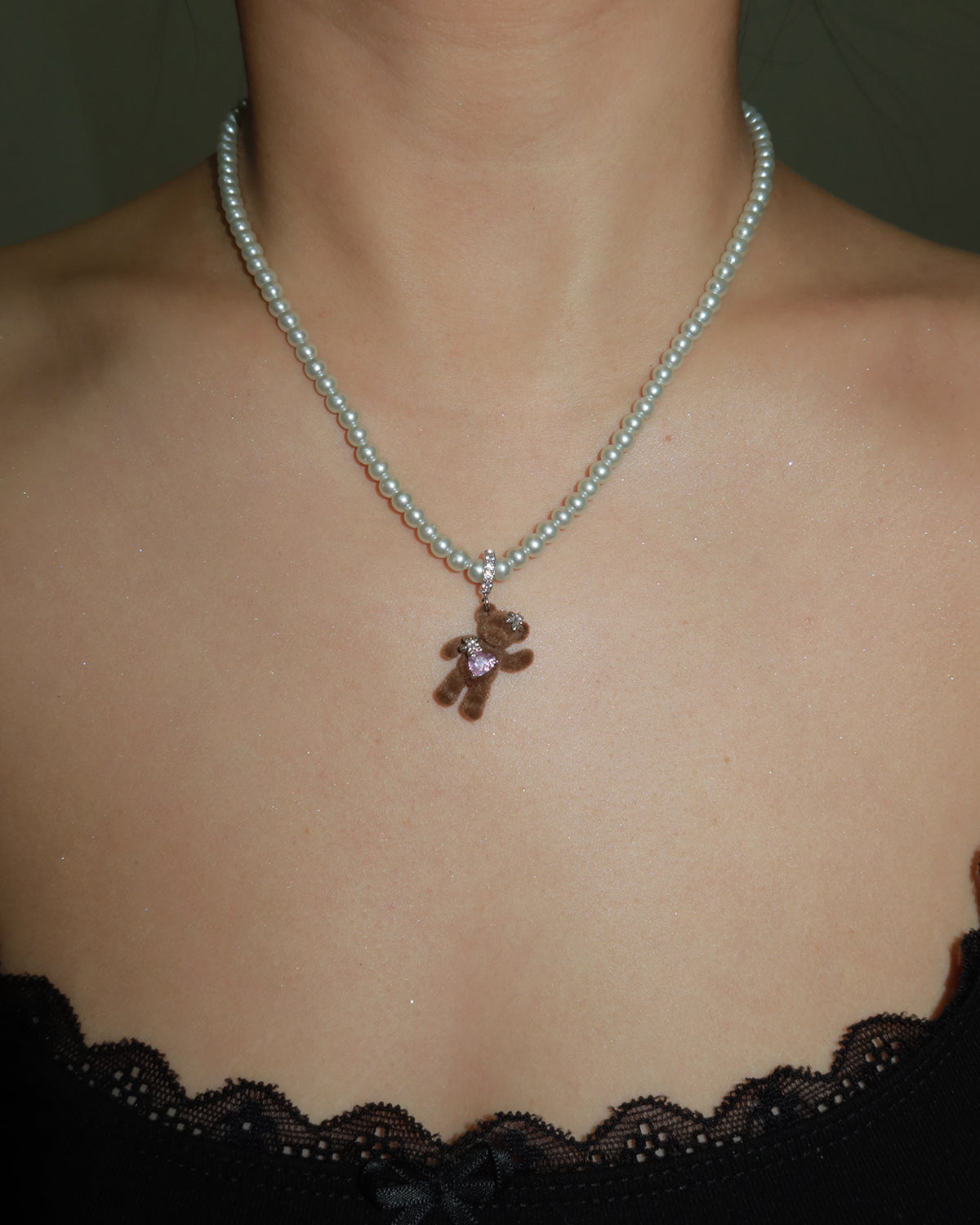 Wendy Cute Brown Pearl Beaded Bear Necklace