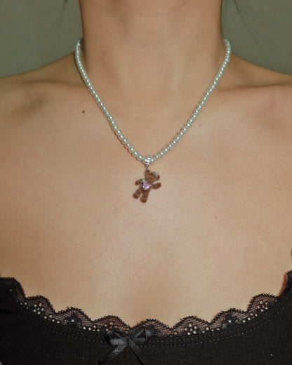 Wendy Cute Brown Pearl Beaded Bear Necklace