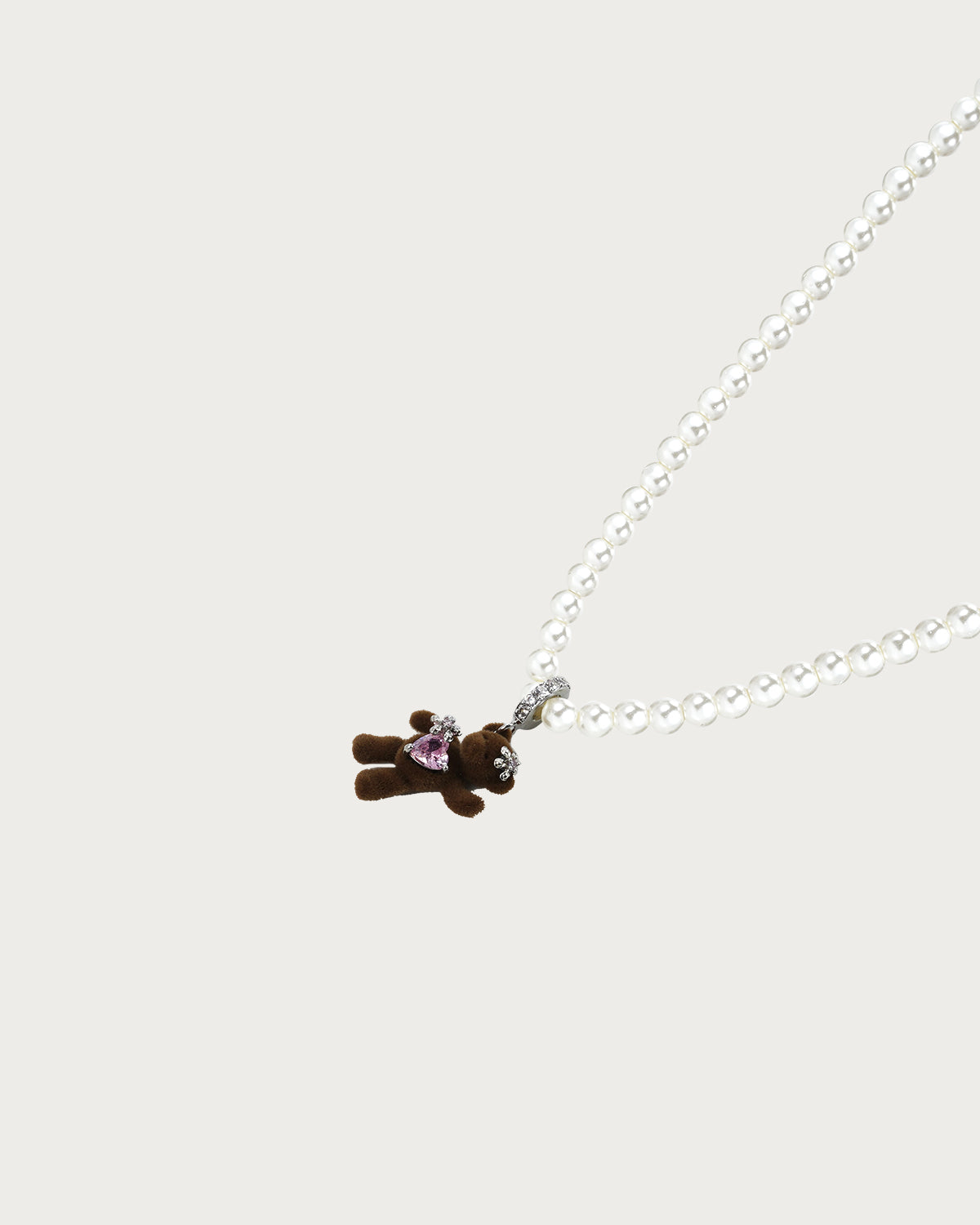 Cute Brown Pearl Beaded Bear Necklace