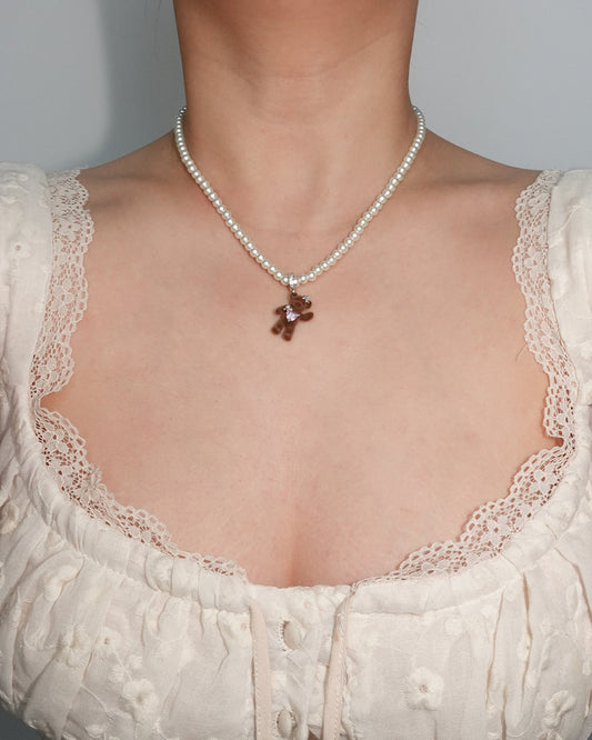 Lindo collar de oso de perla marrón