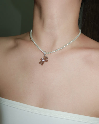 Wendy Cute Brown Pearl Beaded Bear Necklace