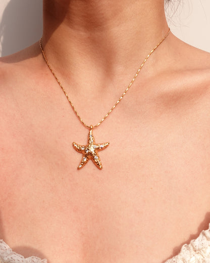 Starfish Pearl Golden Pendant Necklace