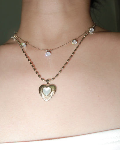 Constance Heart Mother Of Pearl Double Layer Silver Necklace