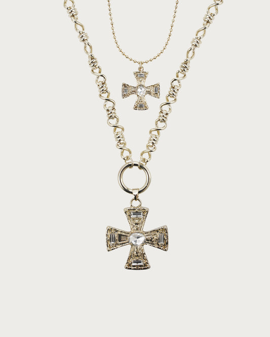 Cross Double Layer Silver Necklace