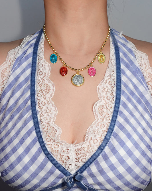 Jesus Colorful Golden Pendant Necklace