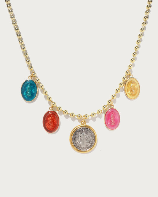 Jesus Colorful Golden Beaded Pendant Necklace