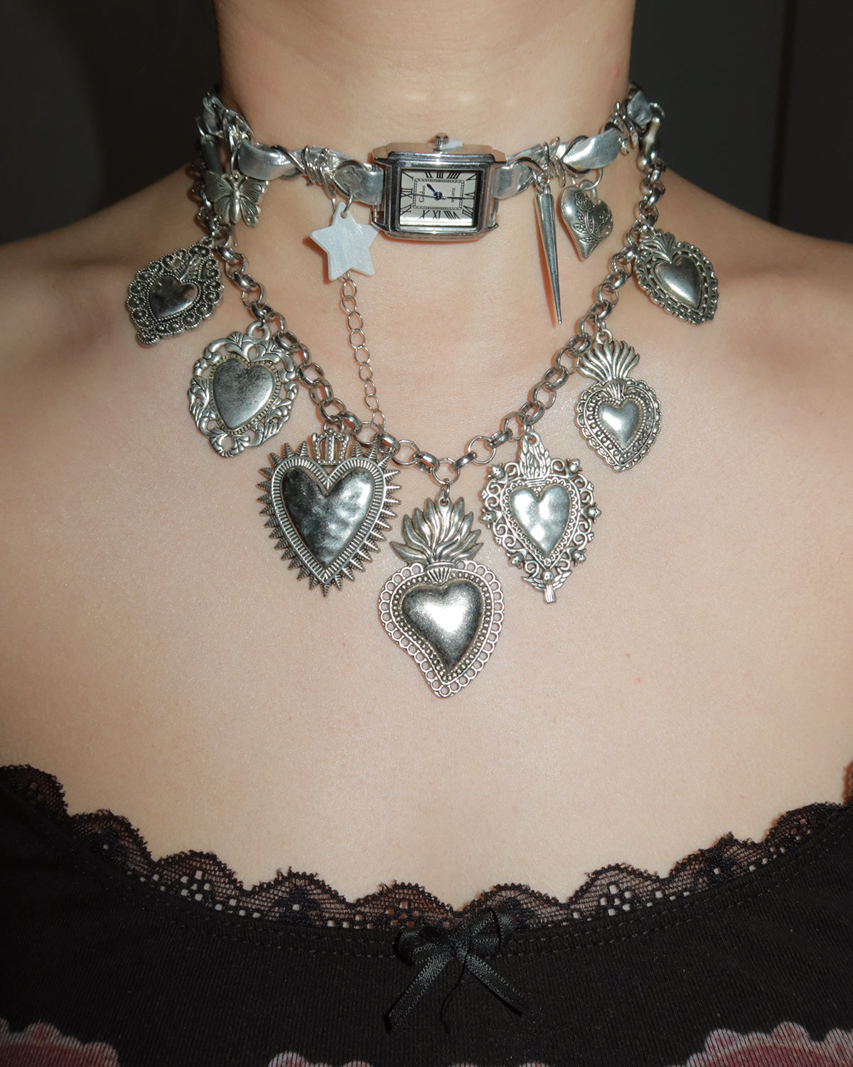 (Free On Oders $69+)Frederica Vintage Heart Silver Necklace