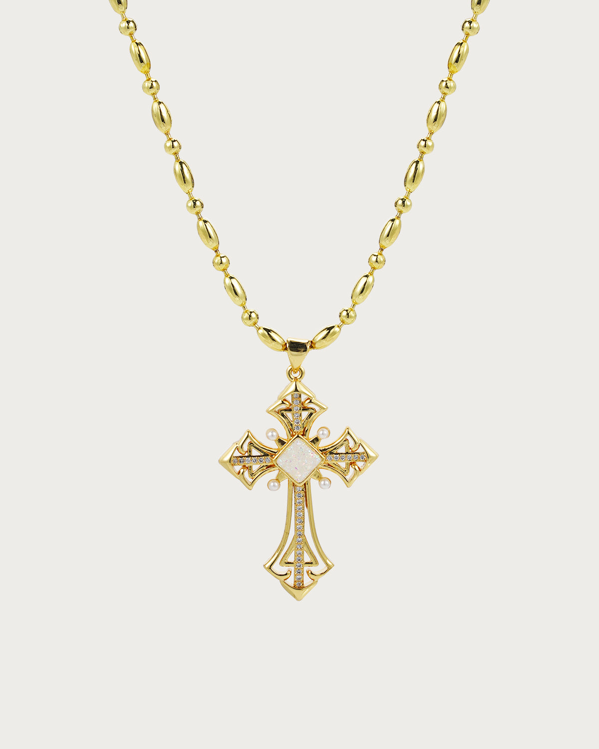 Vintage Cross Golden Beaded Pendant Necklace(4 Colors)