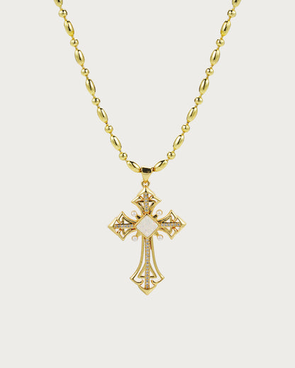 Vintage Cross Golden Beaded Pendant Necklace(4 Colors)