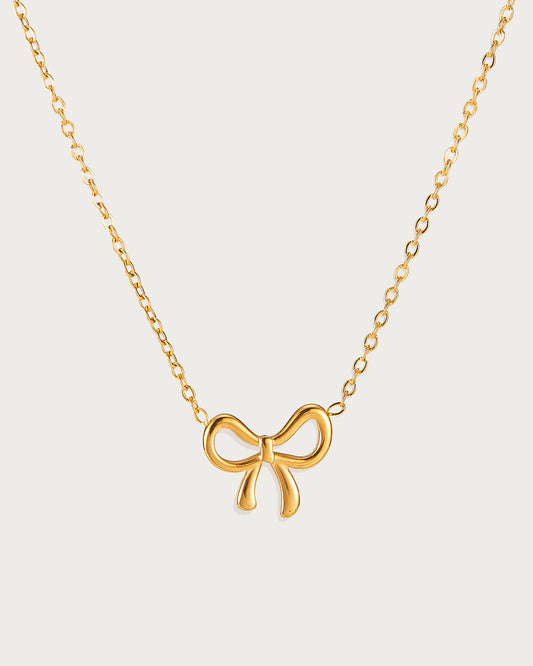 Delicate Bow Tie Golden Pendant Necklace