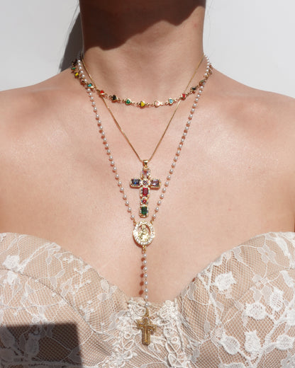 Michelle Colorful Cross Golden Pendant Necklace