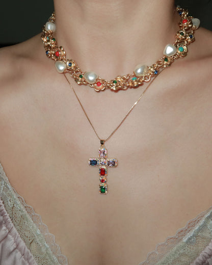 Alyssa Elegant Pearl Flower Golden Necklace