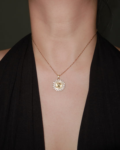 Janet Virgin Mary Oval Golden Pendant Necklace