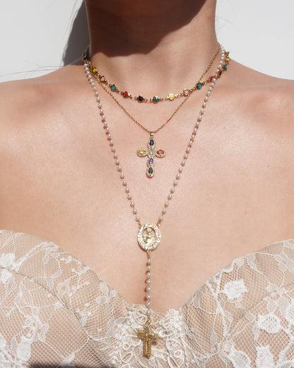 Elsie Retro Oval Cross Golden Pendant Necklace(2 Colors)