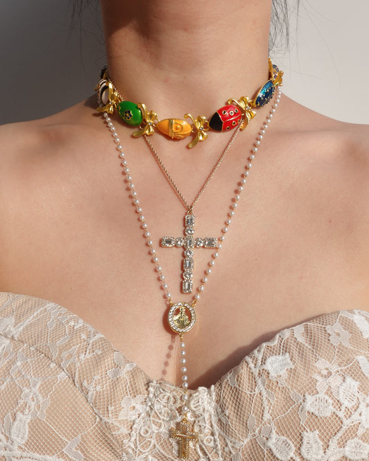 Jocelyn Sparkling Cross Golden Necklace