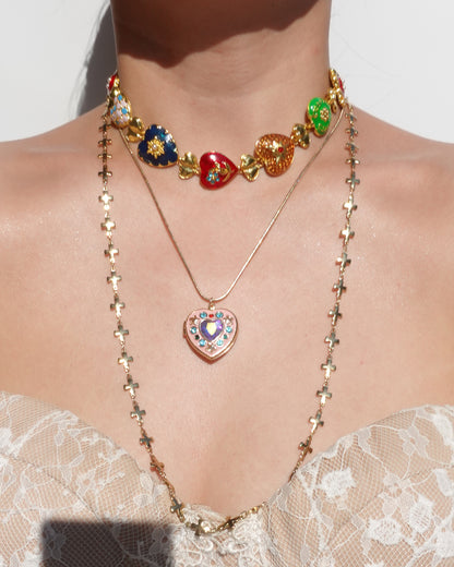 Rebecca Vintage Enamel Heart Golden Necklace
