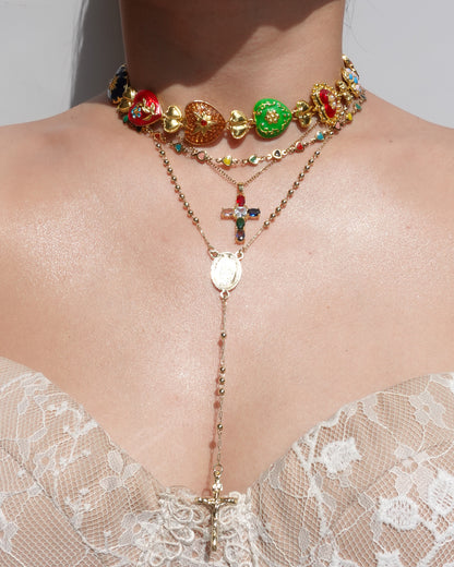 Rebecca Vintage Enamel Heart Golden Necklace