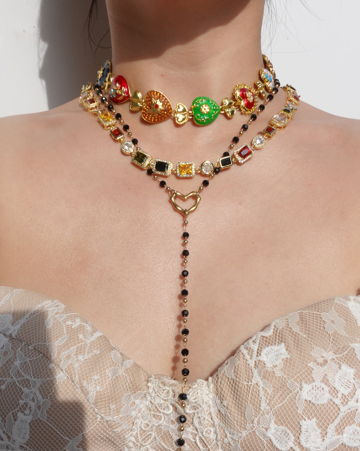 Rebecca Vintage Enamel Heart Golden Necklace