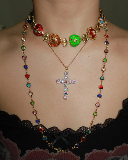 Rebecca Vintage Enamel Heart Golden Necklace