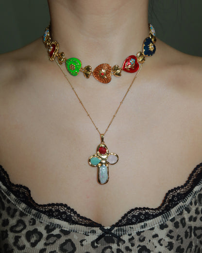 Astrid Colorful Cross Golden Pendant Necklace