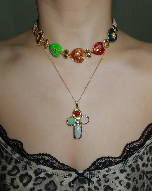 Astrid Colorful Cross Golden Pendant Necklace
