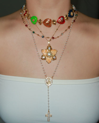Chaya Rainbow Heart Enamel Beaded Golden Necklace