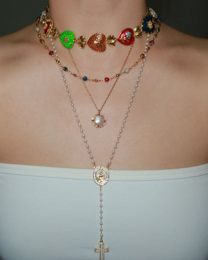 Chaya Rainbow Heart Enamel Beaded Golden Necklace