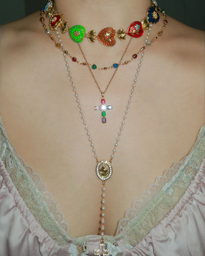 Chaya Rainbow Heart Enamel Beaded Golden Necklace