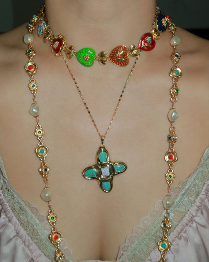 Eartha Unique Turquoise Cross Golden Pendant Necklace