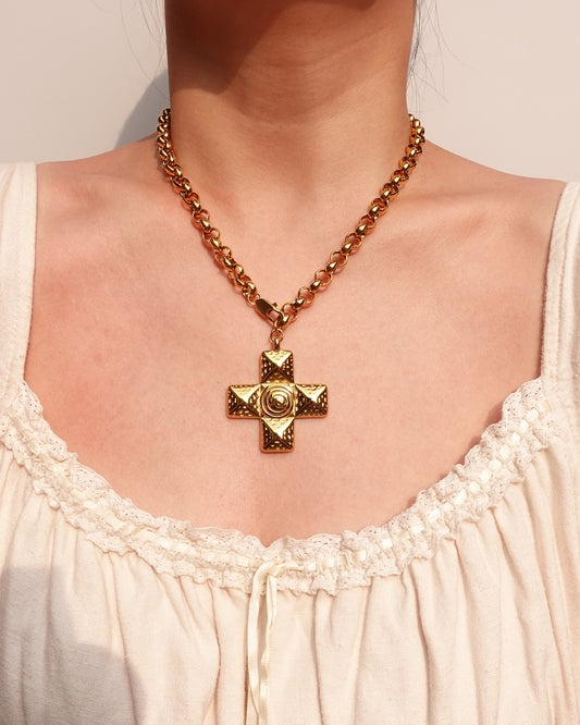 Chunky Cross Golden Pendant Necklace