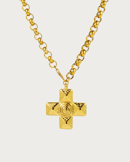 Chunky Cross Golden Pendant Necklace