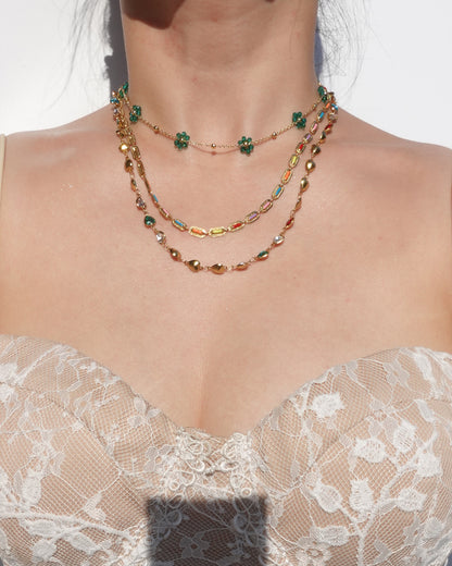 Phoebe Rainbow Flower Beaded Golden Necklace