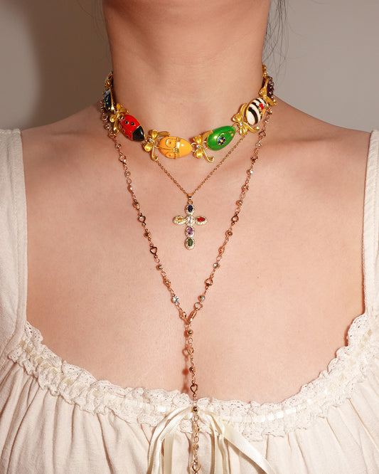 Retro Joan Rivers Enamel Golden Necklace