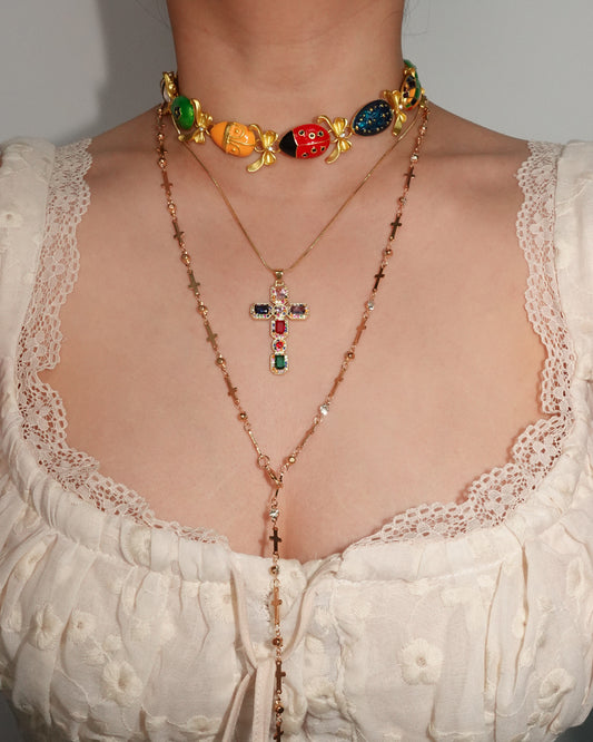 Collar dorado de esmalte retro de Joan Rivers