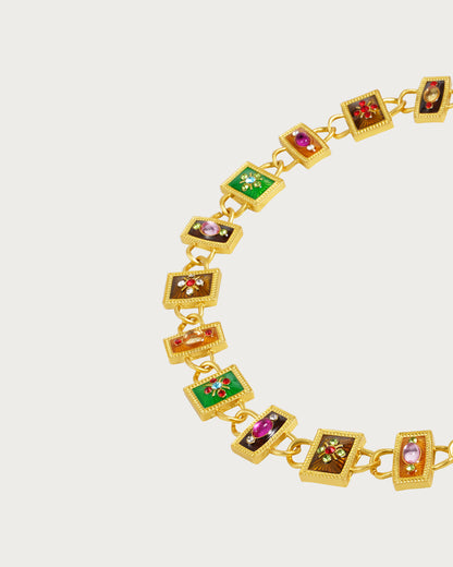 Romantic Enamel Glaze Medieval Golden Necklace