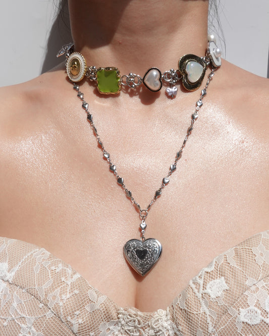 Lyuba Heart Buttons Pearl Silver Necklace