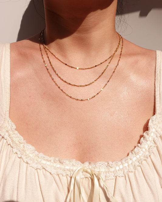 Triple Layered Golden Chain Necklace