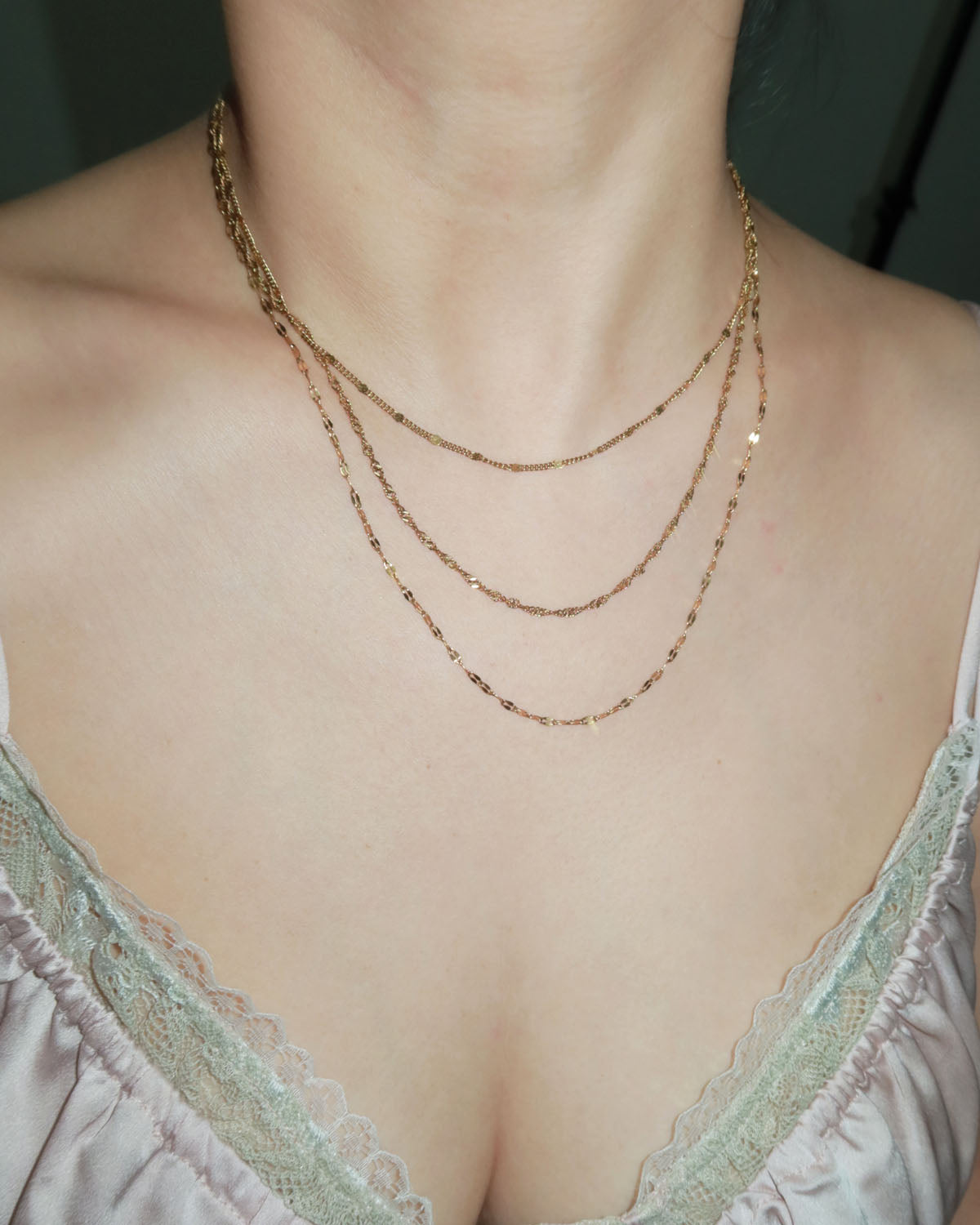 Dorothy Triple Layered Golden Chain Necklace