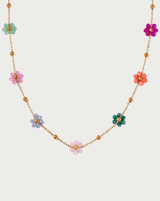 Flower Beaded Golden Necklace