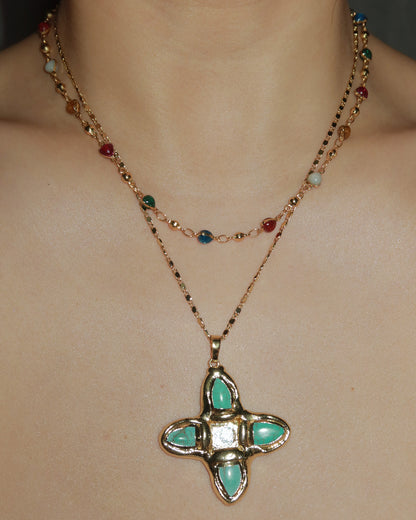 Chaya Rainbow Heart Enamel Beaded Golden Necklace